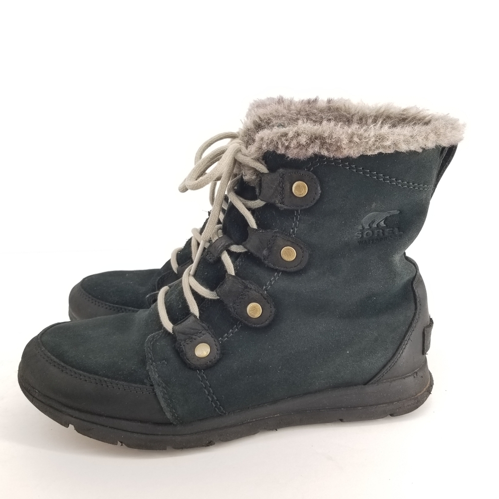 Sorel Womens Explorer Joan Black Suede Winter Boots Size US 10.5